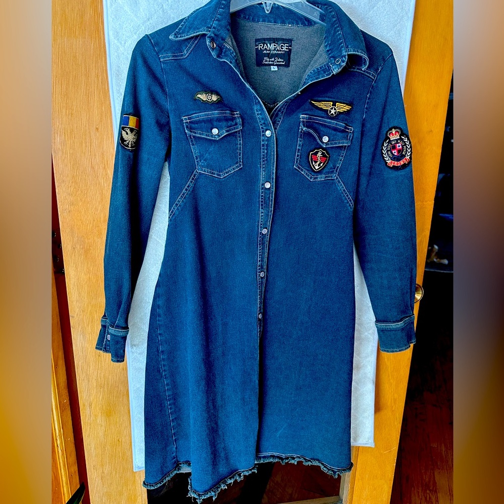 Vintage 90s Rampage Denim Dress with military patches M/L